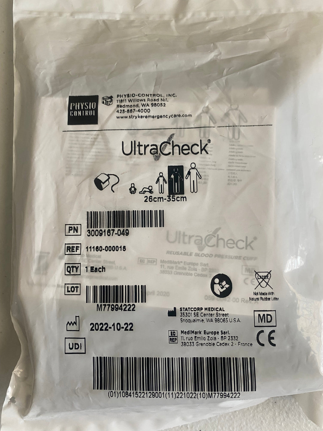 Ultracheck Nylon Reusable BP Cuff Adult Regular 26CM - 35CM Single Tube