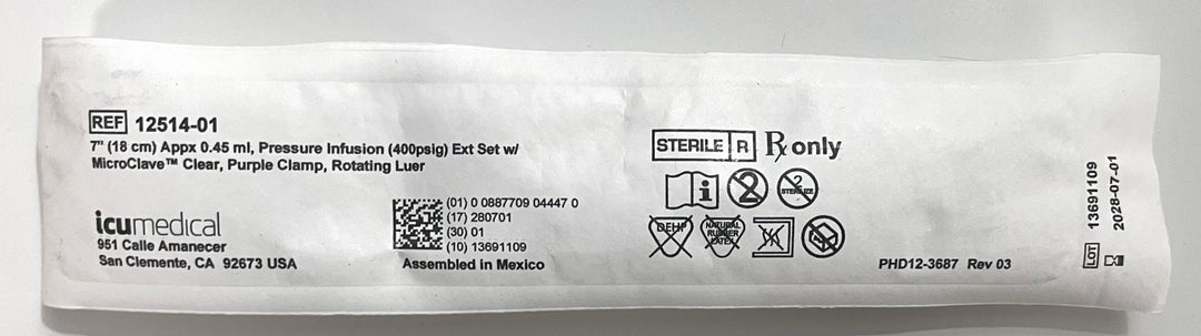 ICU Medical 12514-01 Pressure Infusion Extension Set 7" (50/Pack)