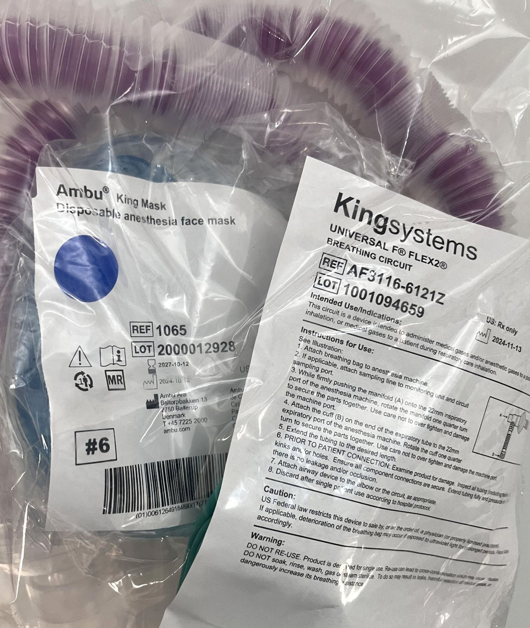 KingSystems AF3116-6121Z Universal F Flex2 Breathing Circuit (30-Pack) in sealed packaging.