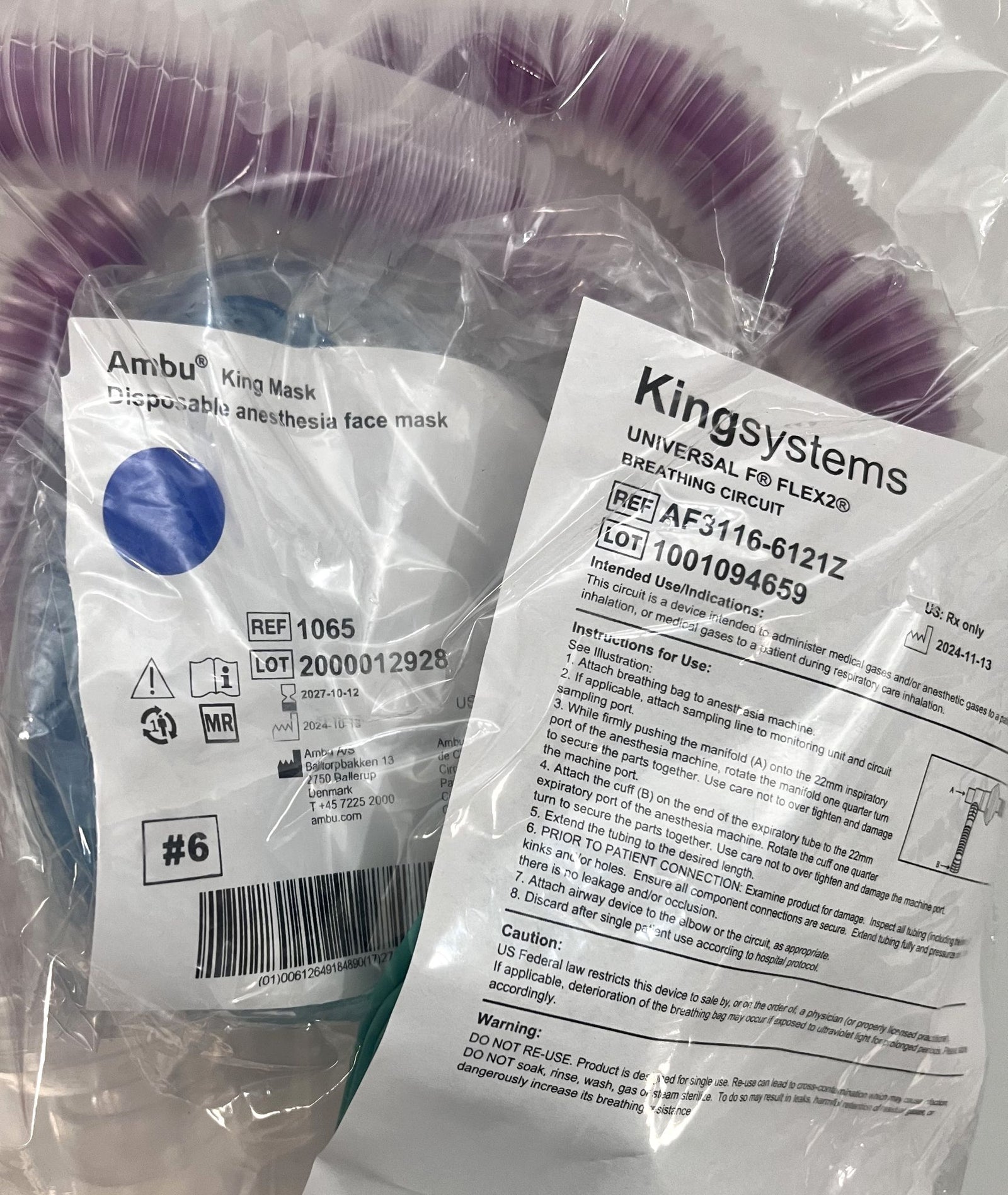 KingSystems AF3116-6121Z Universal F Flex2 Breathing Circuit (30-Pack) in sealed packaging.