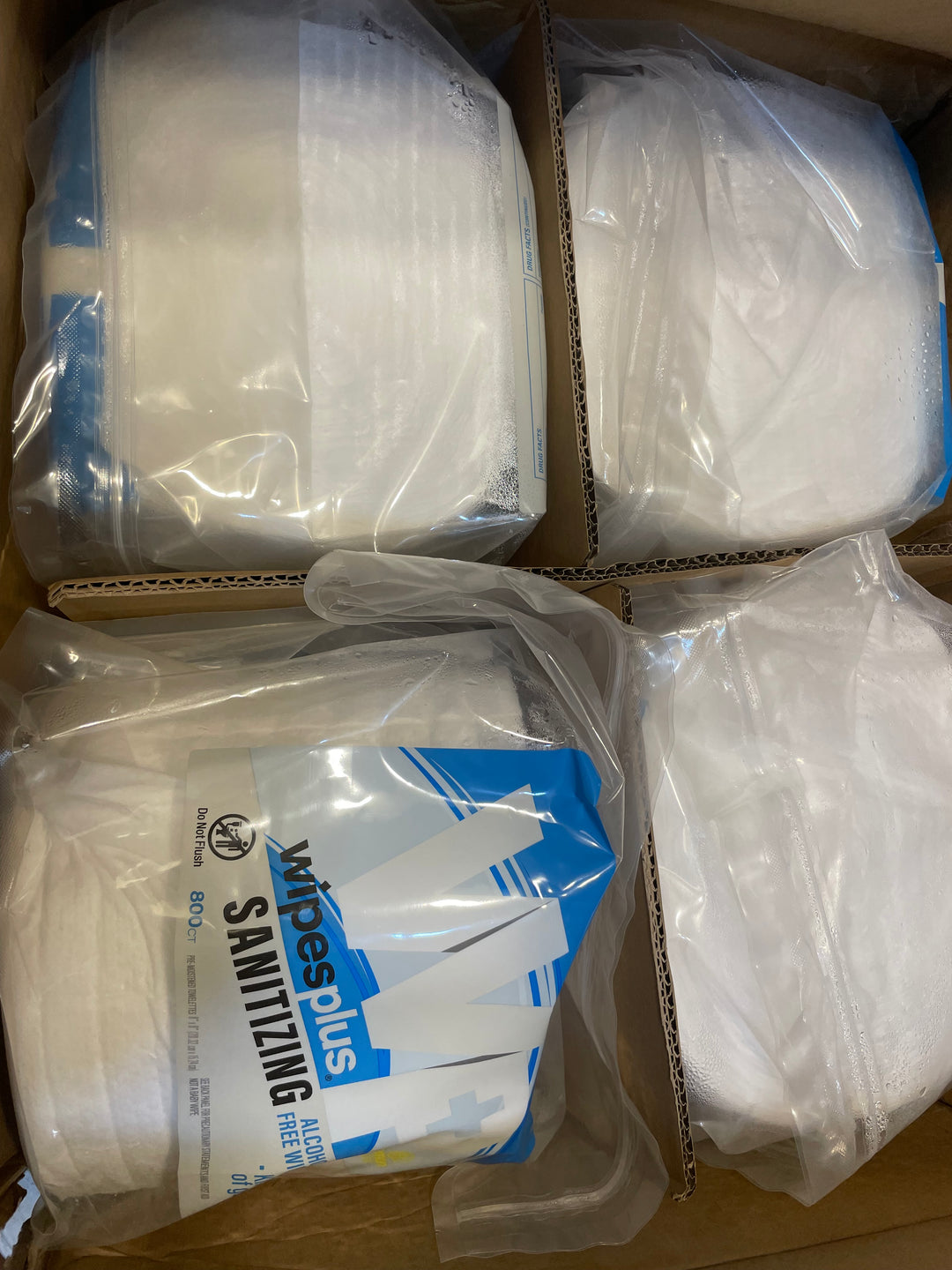4 bags of 800 WipesPlus alcohol-free hand sanitizing wipes, 3200 total.