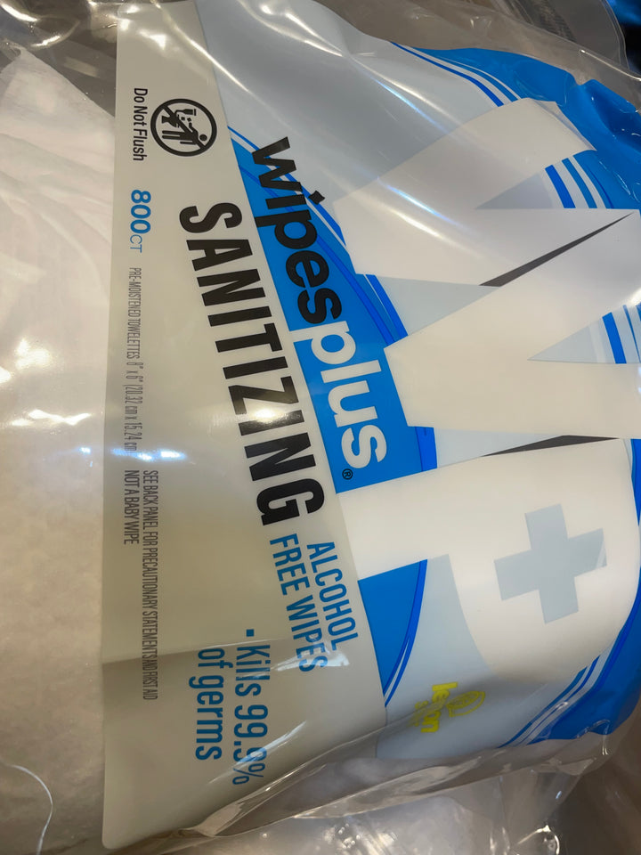 4 bags of 800 WipesPlus alcohol-free hand sanitizing wipes, 3200 total.