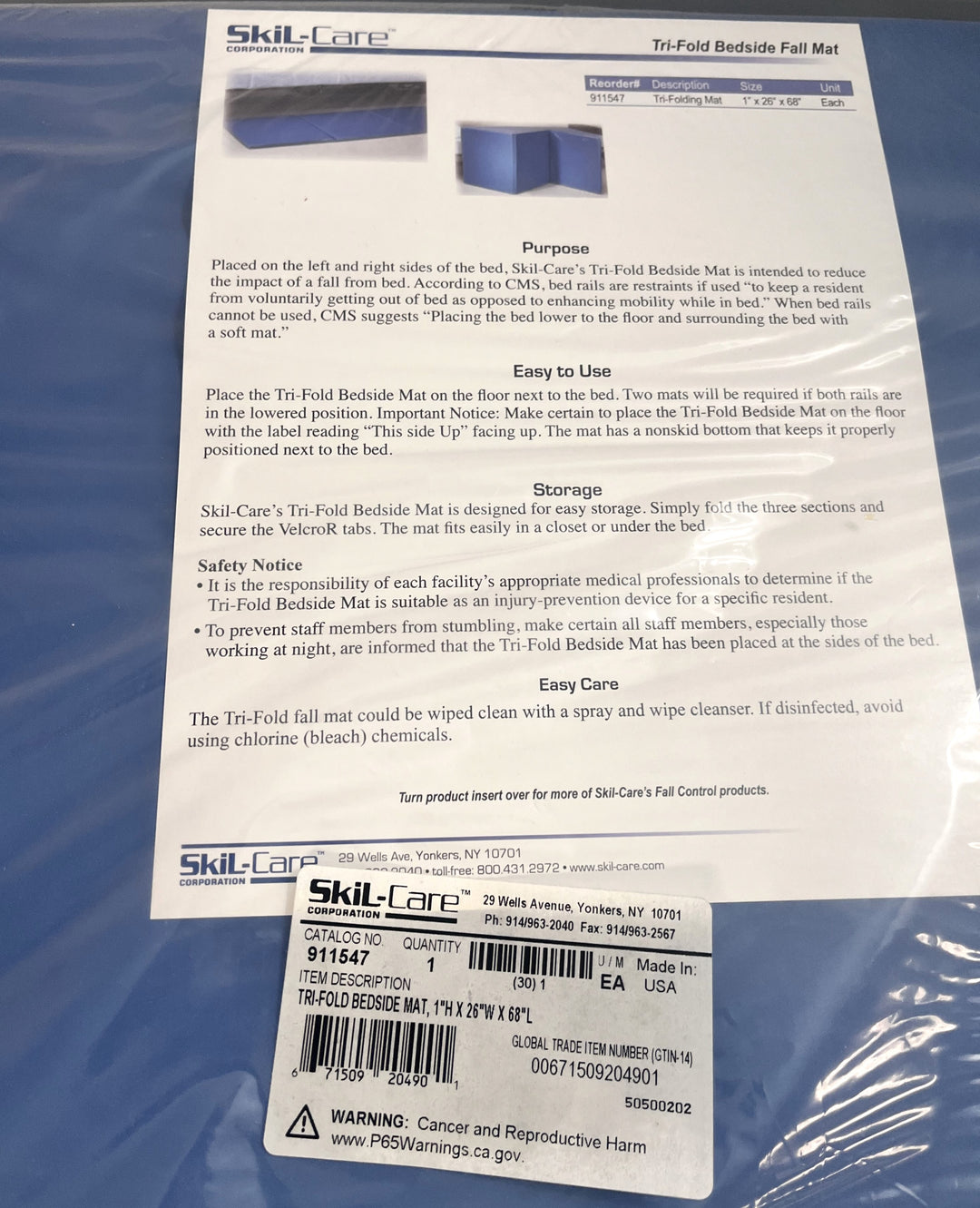 Skil-Care 911547 Tri-Fold Bedside Mat, 1" H x 26" W x 68" L
