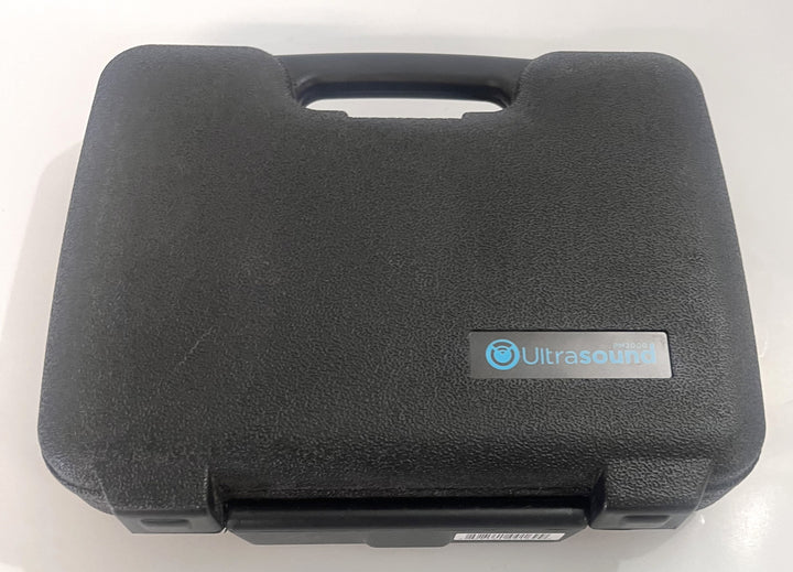 Portable Ultrasound PM 2000 device with AC adapter, gel, and carrying case.