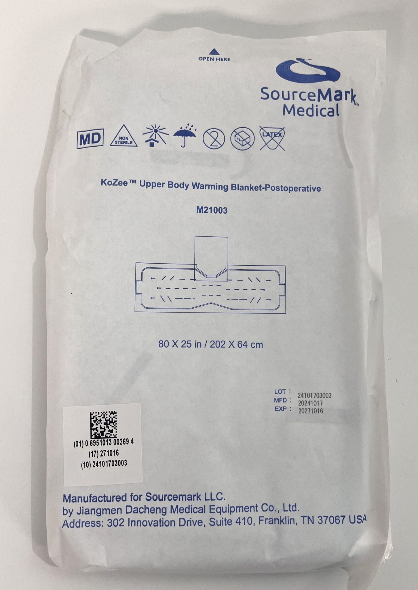 Kozee M21003 Upper Body Warming Blanket 80"x25" Postoperative, 40-pack for patient comfort and care.