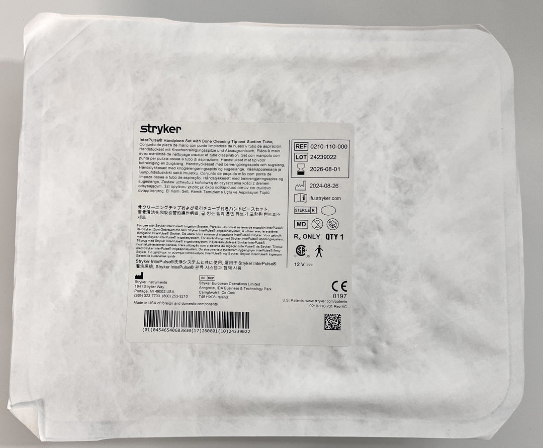 Stryker InterPulse Handpiece Set 0210-110-000 with bone cleaning tip and suction tube