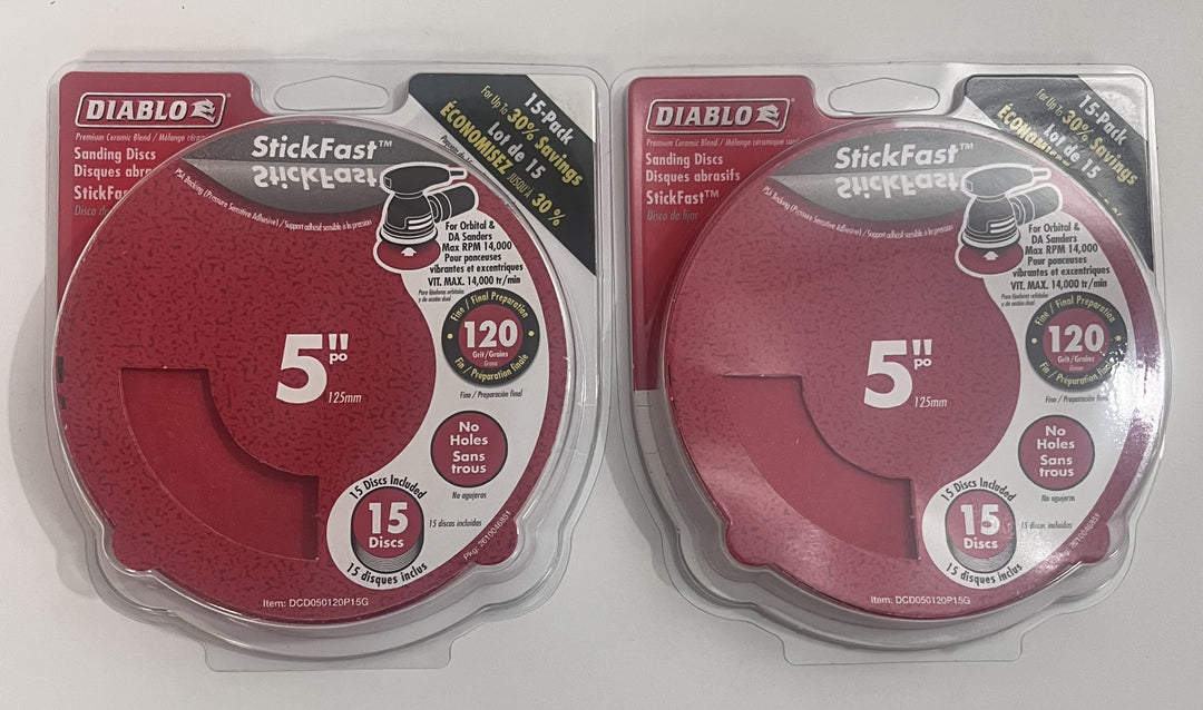 (30) Diablo DCD050120P15G 5" 120-Grit StickFast Sanding Discs, No Holes (2-Packs)