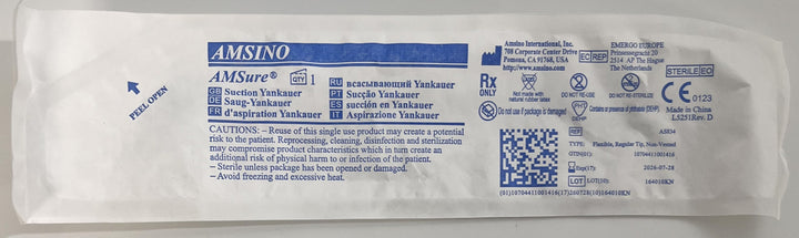 AMSINO AmSure AS834 Flexible, Regular Tip, Non-Vented AMSure Suction Yankauer, 50/Case