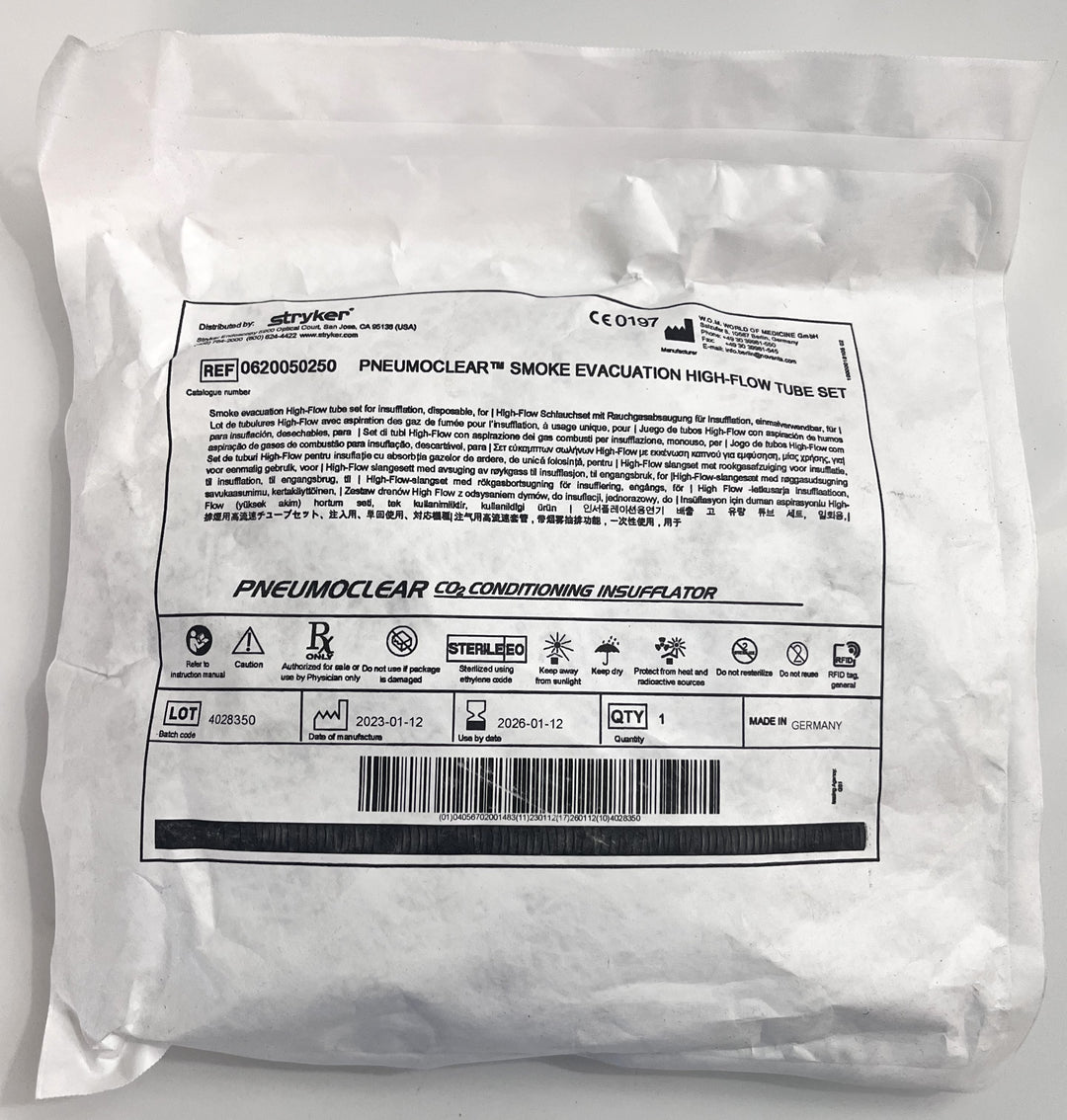 Stryker 0620050250 Pneumoclear Smoke Evacuation High Flow Tube Set.