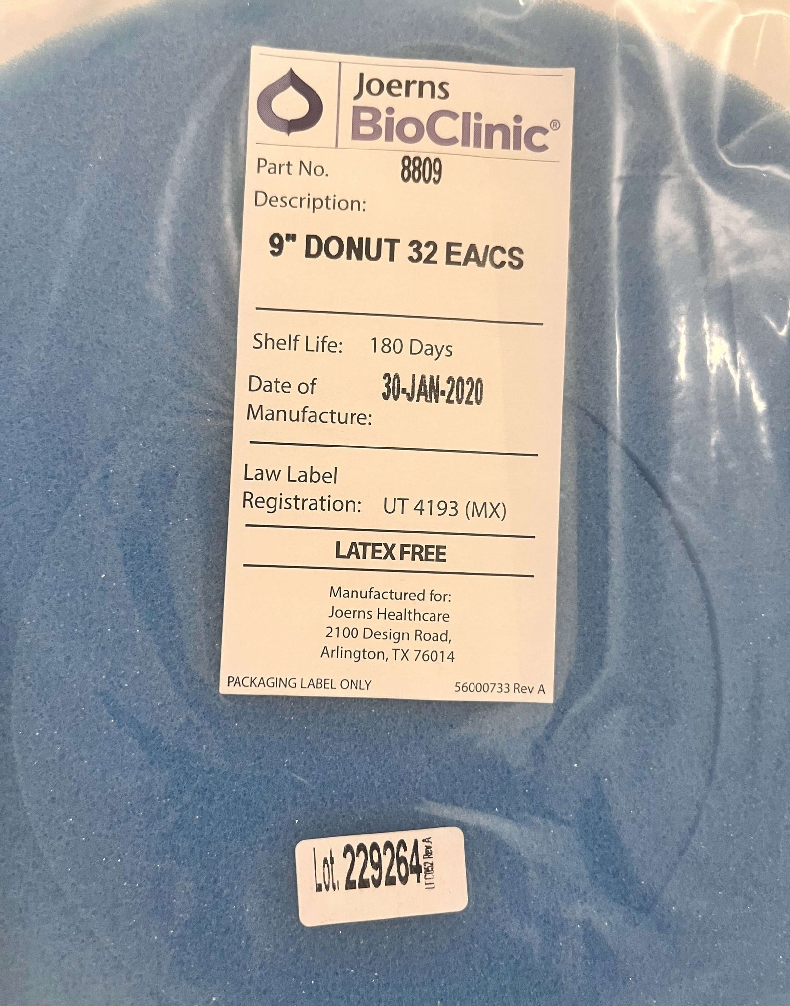 Joerns 8809 BioClinic 9" Donut (32 per case): round cushion providing pressure relief and comfort for users in seated positions.