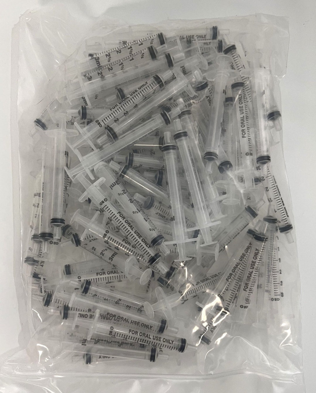 BD Oral Syringe 3ml Clear with Tip Cap, 305220 (100-Pack)