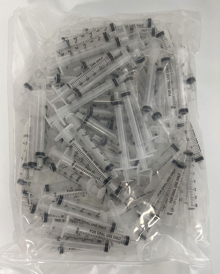 BD Oral Syringe 3ml Clear with Tip Cap, 305220 (100-Pack)