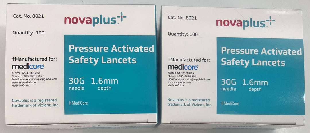 Novaplus 8021 Pressure Activated Safety Lancets 30G 1.6mm (Lot of 2 Boxes)