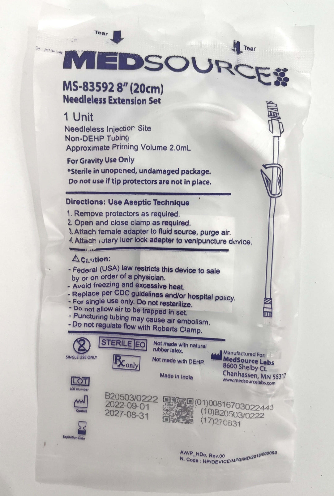 Medsource MS-83592 IV Admin Extension Set (100/Box)