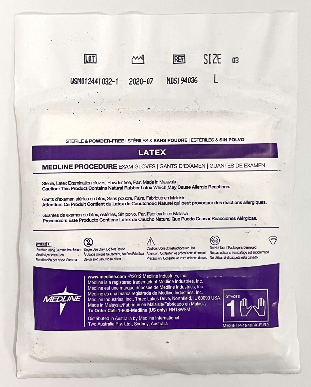 Medline MDS194036 Sterile Procedure Exam Gloves, Large, Box of 50 Pairs