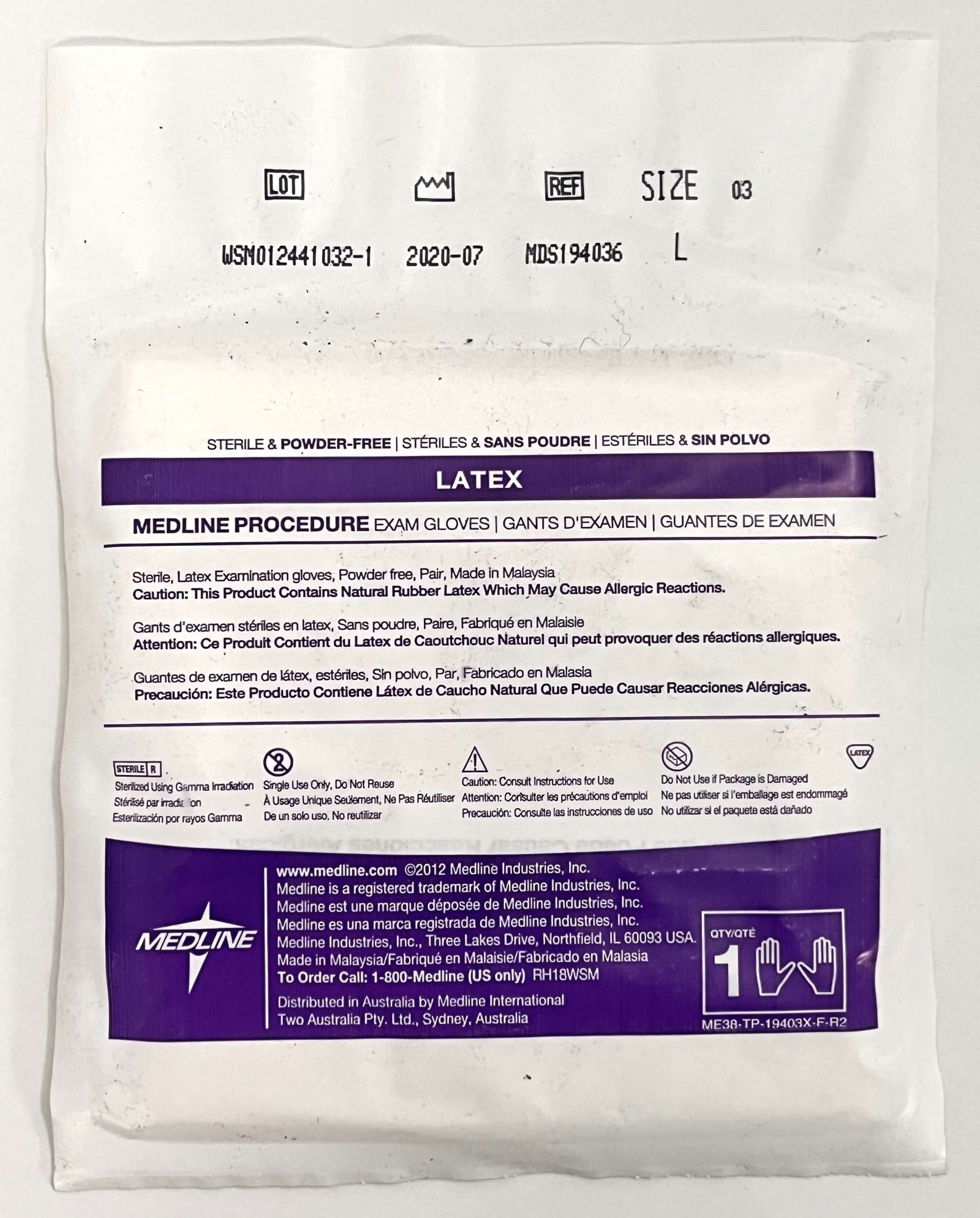 Medline MDS194036 Sterile Procedure Exam Gloves, Large, Box of 50 Pairs