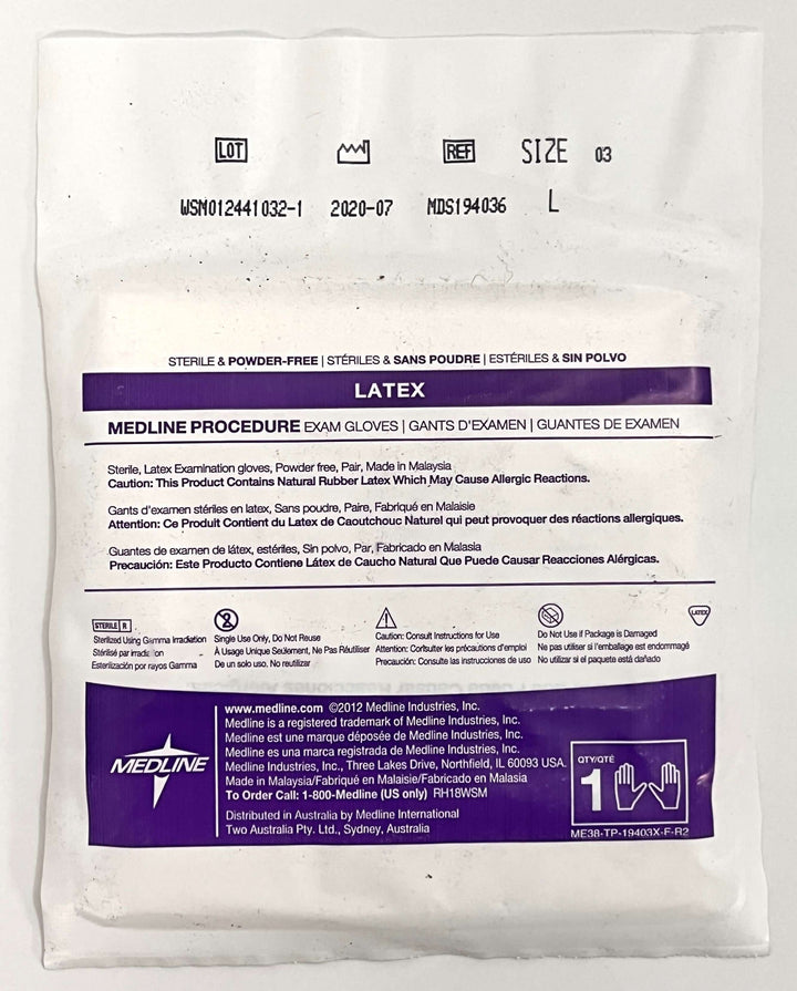 Medline MDS194036 Sterile Procedure Exam Gloves, Large, Box of 50 Pairs