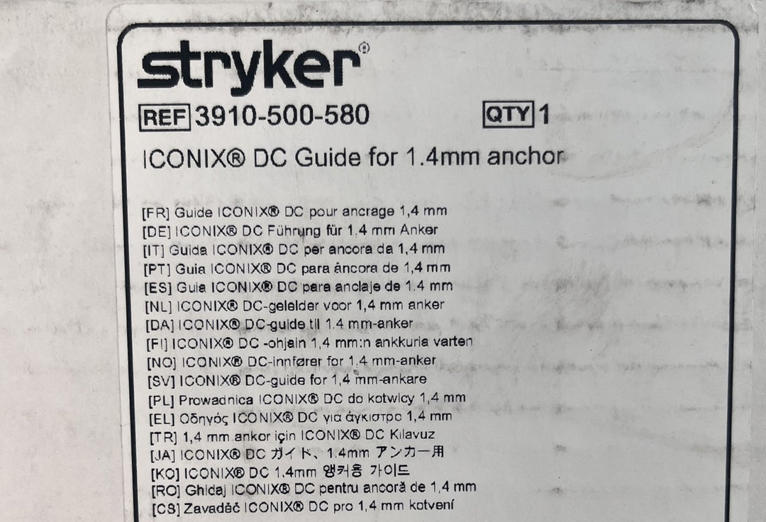 Stryker 3910-500-580 Iconix DC Guide for 1.4mm Anchor, a precision tool for orthopedic procedures.
