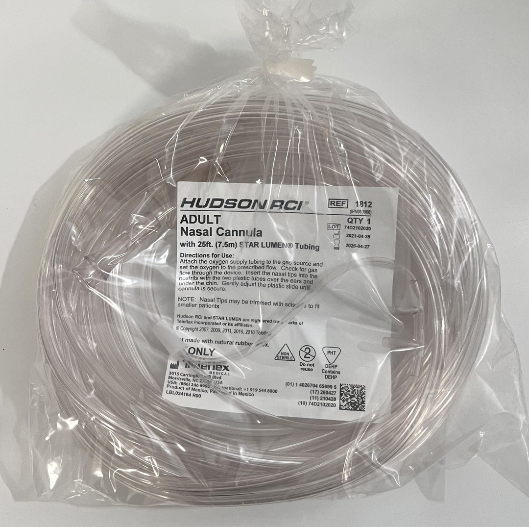 Teleflex Hudson RCI 1812 Adult Nasal Cannula 25' Tubing, 25-Pack