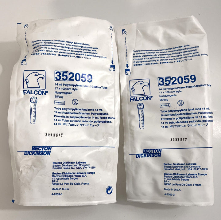 Falcon 352059 14mL Round-Bottom Tubes, 17x100mm, (2-Bag Lot)