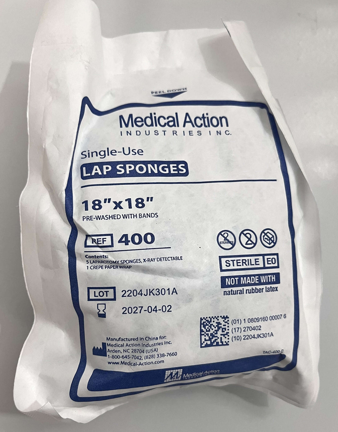 Medical Action Ref 400 Lap Sponges 18"x18", 10 Packs (5 per Pack)