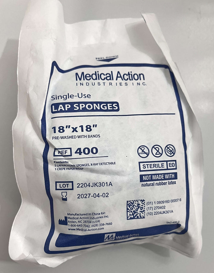 Medical Action Ref 400 Lap Sponges 18"x18", 10 Packs (5 per Pack)