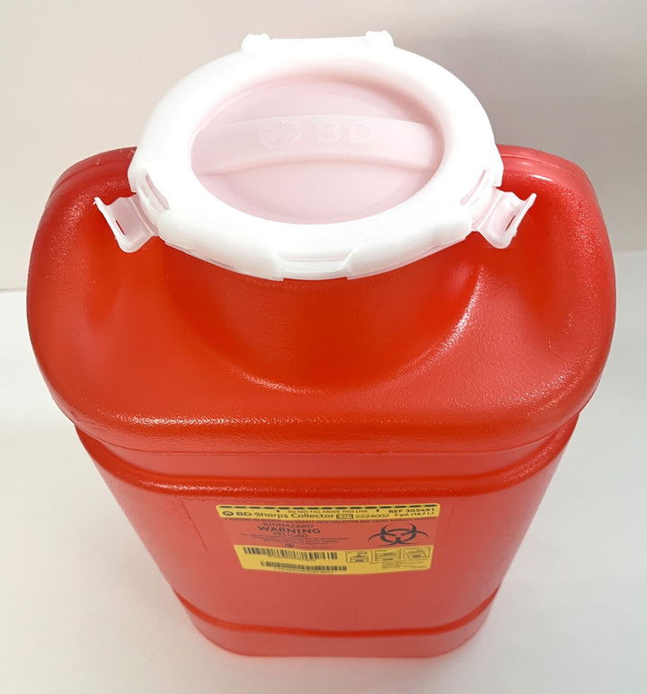 BD 305491 Sharps Collector, 5 Gallon, durable red container with secure lid for safe disposal.