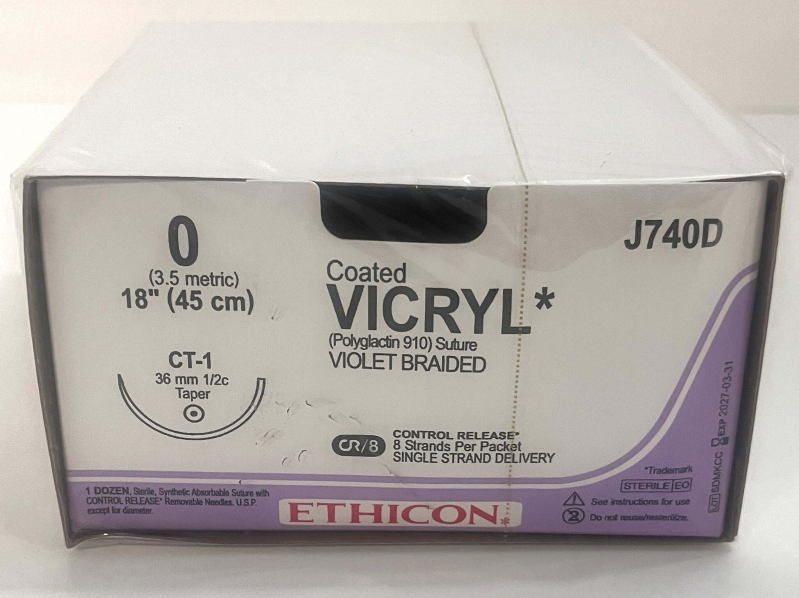 Ethicon Violet Coated Vicryl 0 CT-1 Taper 18" Suture (12/Box)