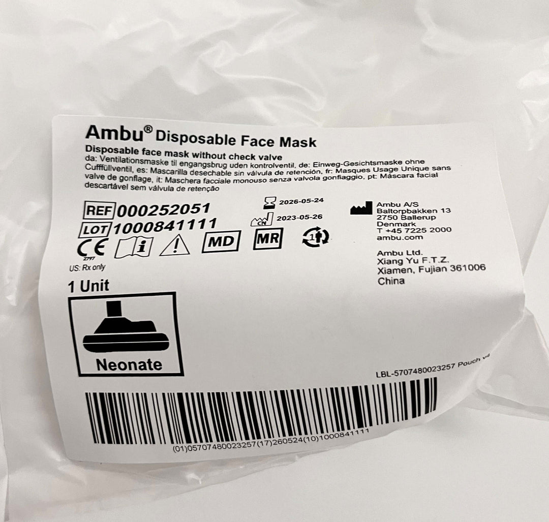 Ambu 000252051 Neonatal Disposable Face Mask – Soft, Secure Fit, Lot of 45 Masks