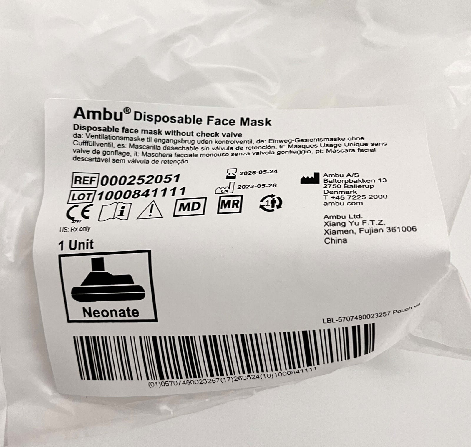 Ambu 000252051 Neonatal Disposable Face Mask – Soft, Secure Fit, Lot of 45 Masks