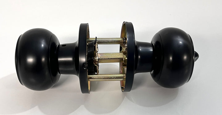 Probrico black flat ball privacy door knob with keyless interior lock, modern design, and easy installation.