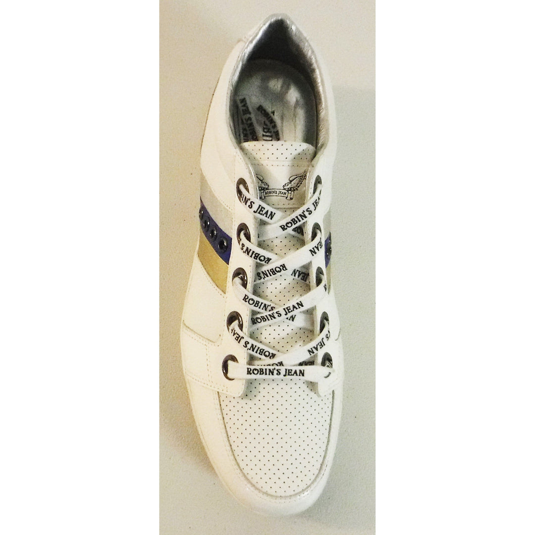 Men's Maddox White Sneakers w/Silver, Blue, Gold