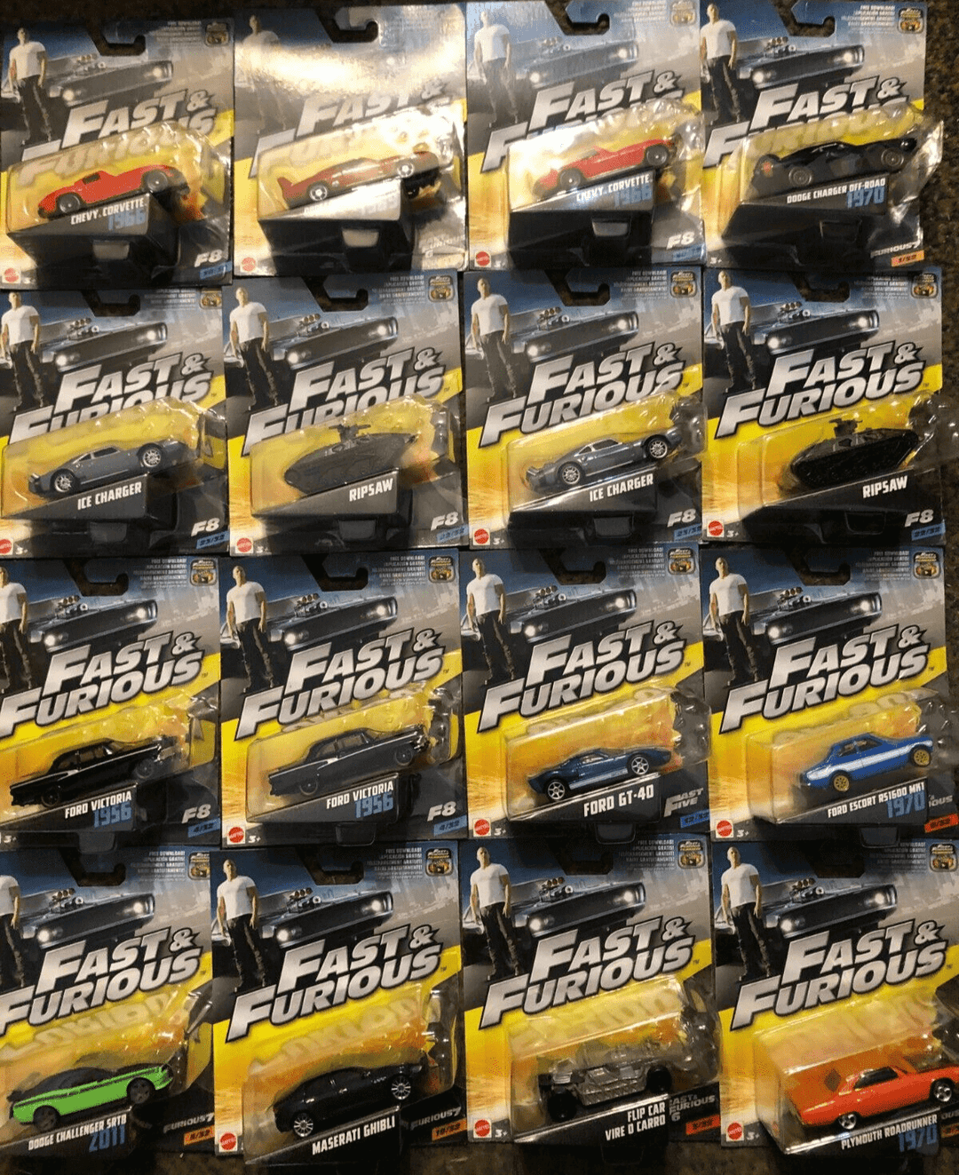 16x Fast & Furious Diecast Cars Mattel 1:55 scale, collectible vehicle lot for enthusiasts.