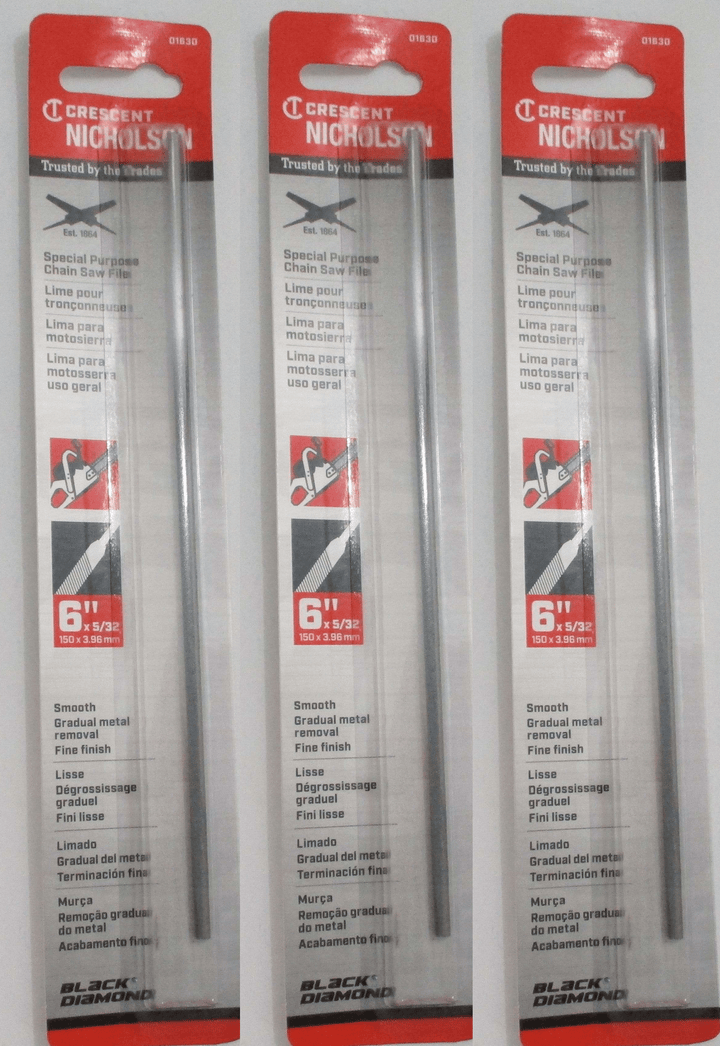 Nicholson 6" x 5/32" Knurl Cut Chain Saw File 01630 3-Pack