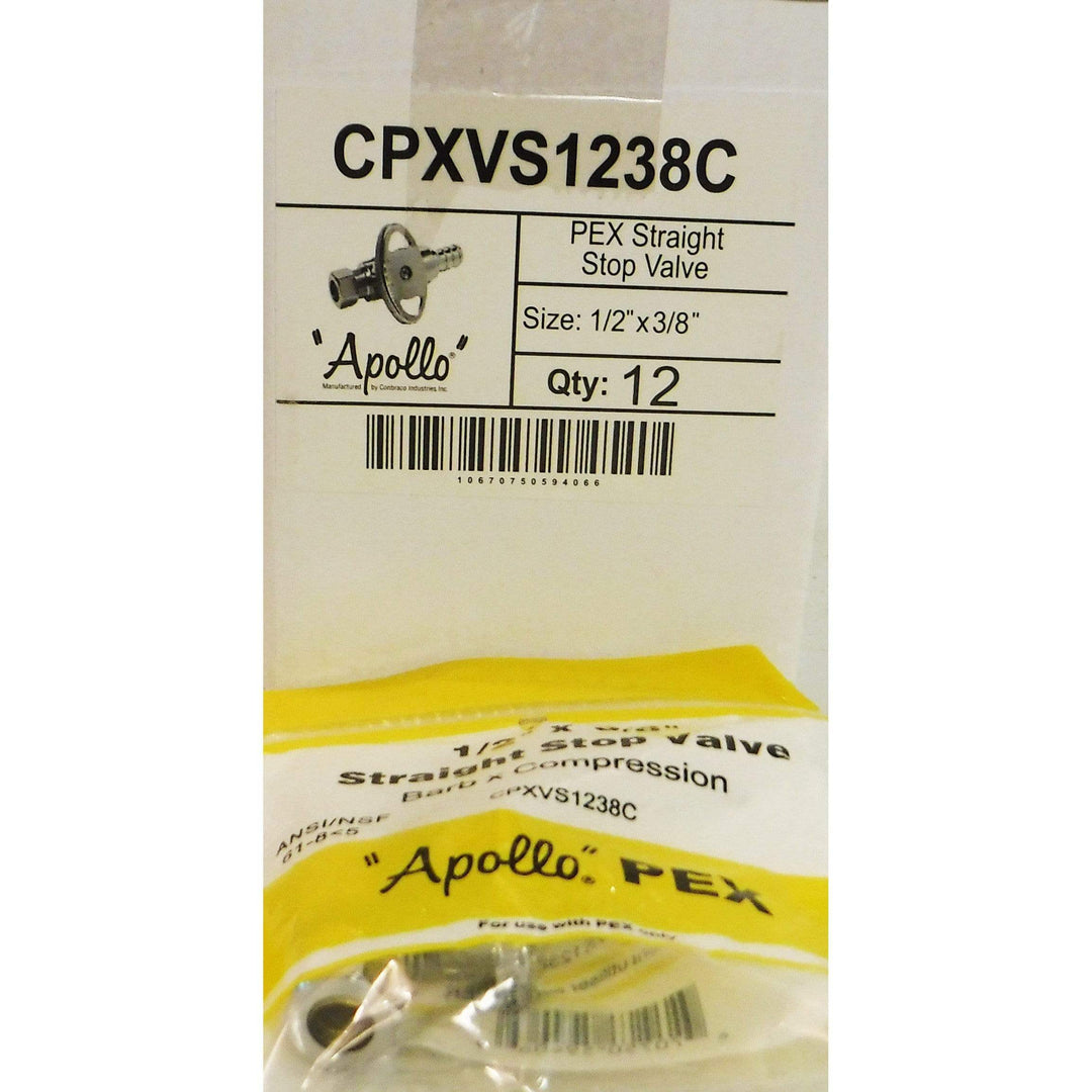 Apollo CPXVS1238C PEX Straight Stop Valve 1/2" x 3/8"