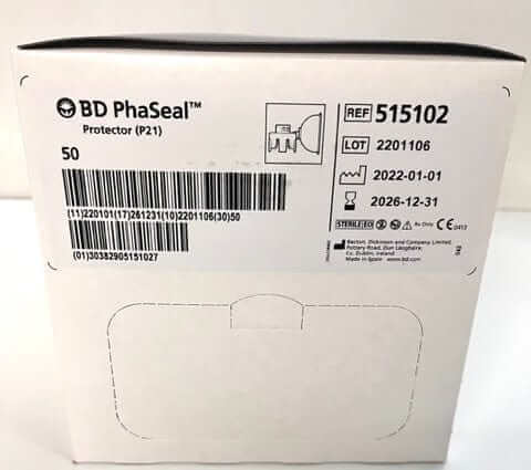 PharmaSeal Protector P21, 50-Pack (Model 515102) for sterile IV access and contamination control.