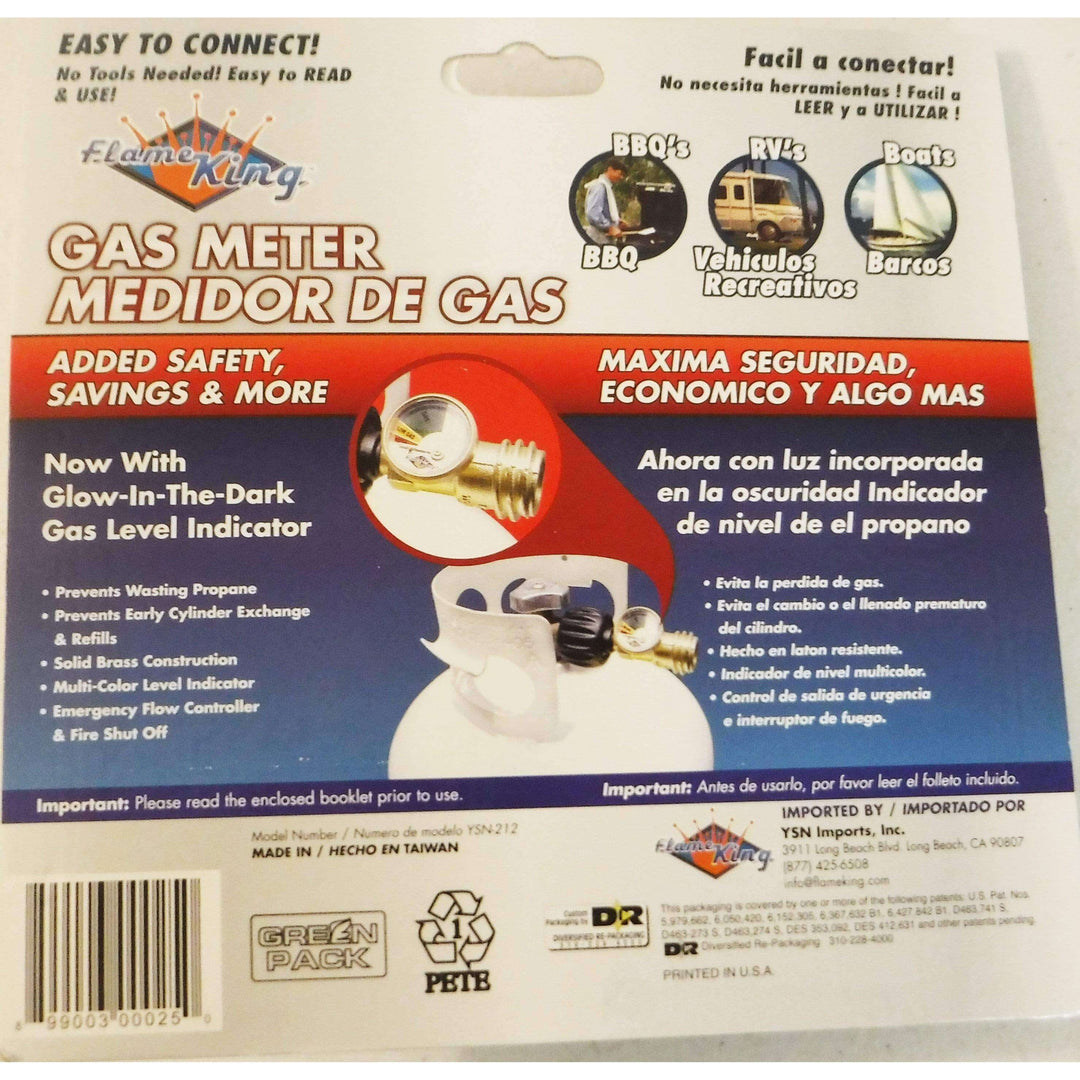 Flame King YSN-212 propane tank gas level indicator with easy-to-read meter gauge and secure fitting.