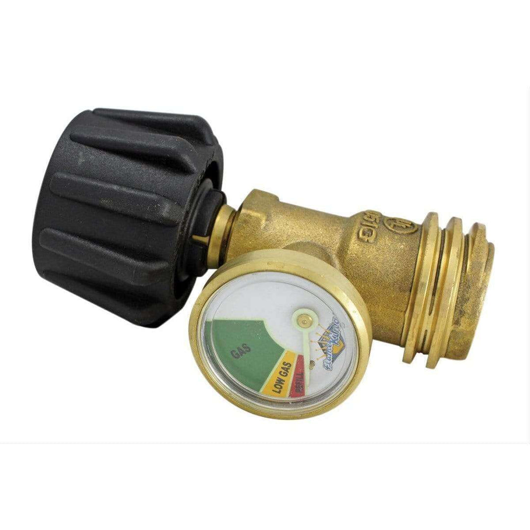 Flame King YSN-212 propane tank gas level indicator with easy-to-read meter gauge and secure fitting.