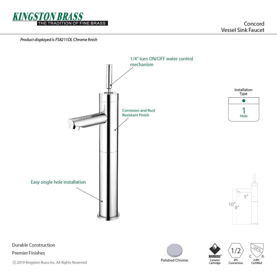 Kingston Brass FS8211DL Concord Single-Handle Vessel Sink Faucet, 3-3/4" in Spout Reach, Polished Chrome