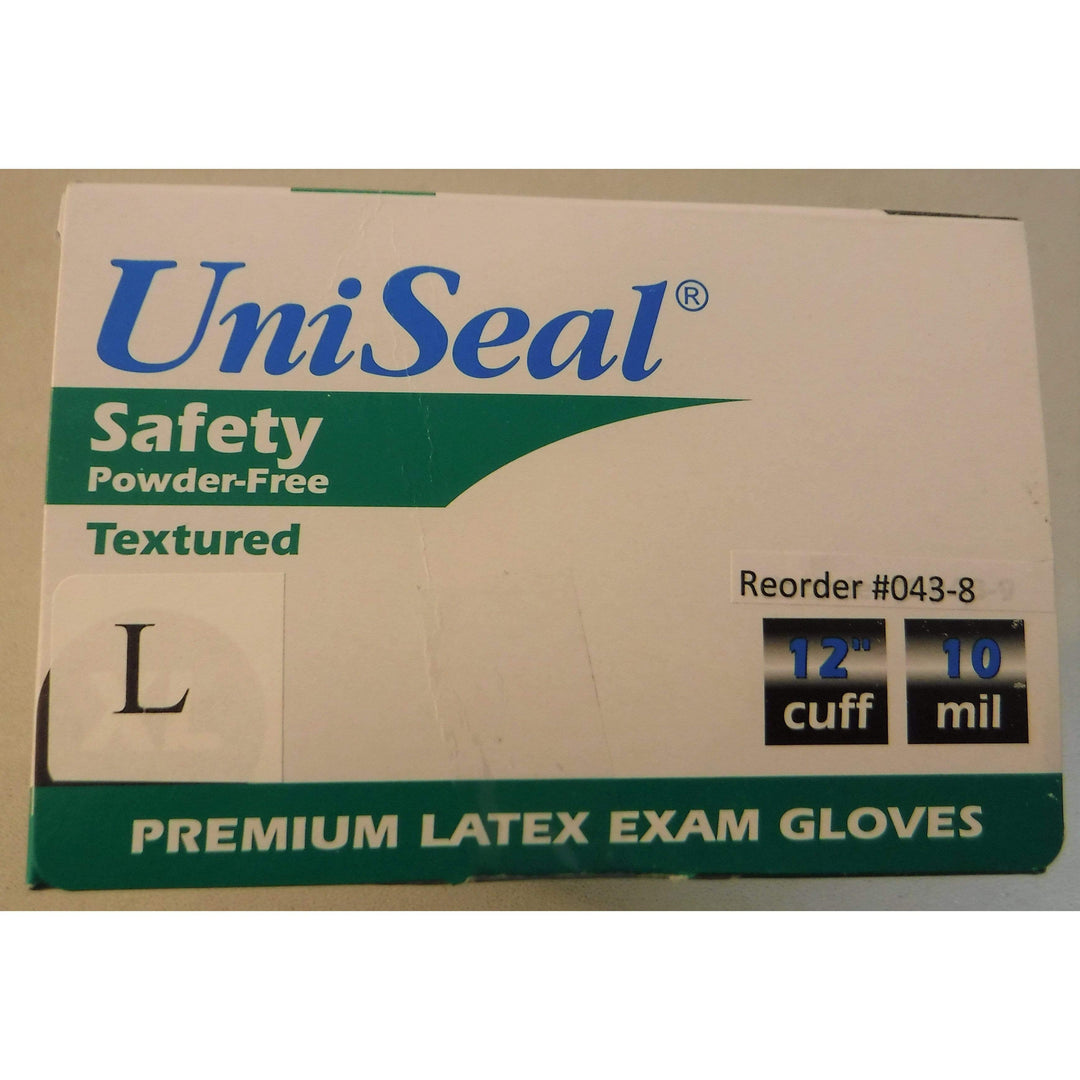 Powder Free Textured Latex Exam Gloves UniSeal, Large (50/Box)