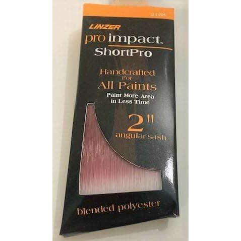 Linzer Pro Impact 2168 Angular Sash Paint Brush, 2", blended polyester bristles for precision painting on detailed surfaces.