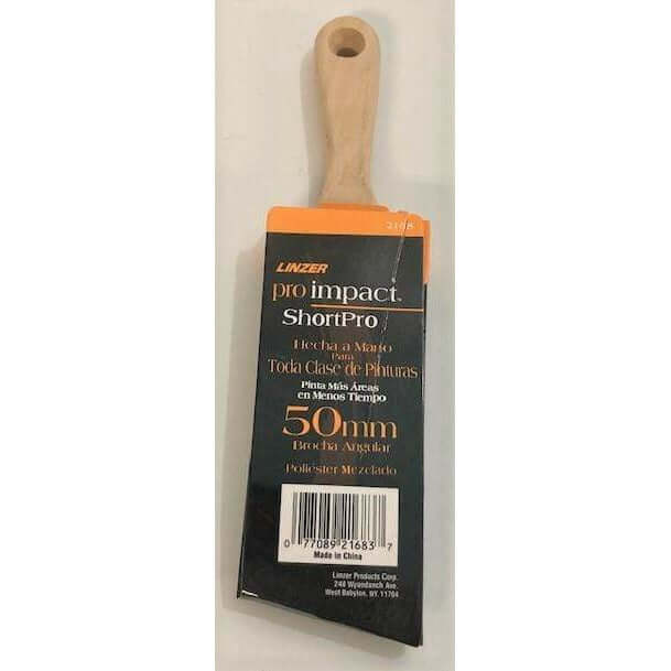 Linzer Pro Impact 2168 Angular Sash Paint Brush, 2", blended polyester bristles for precision painting on detailed surfaces.