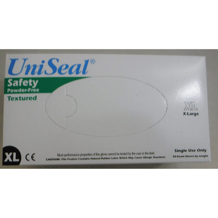 Powder Free Textured Latex Exam Gloves UniSeal, XL (50/Box)