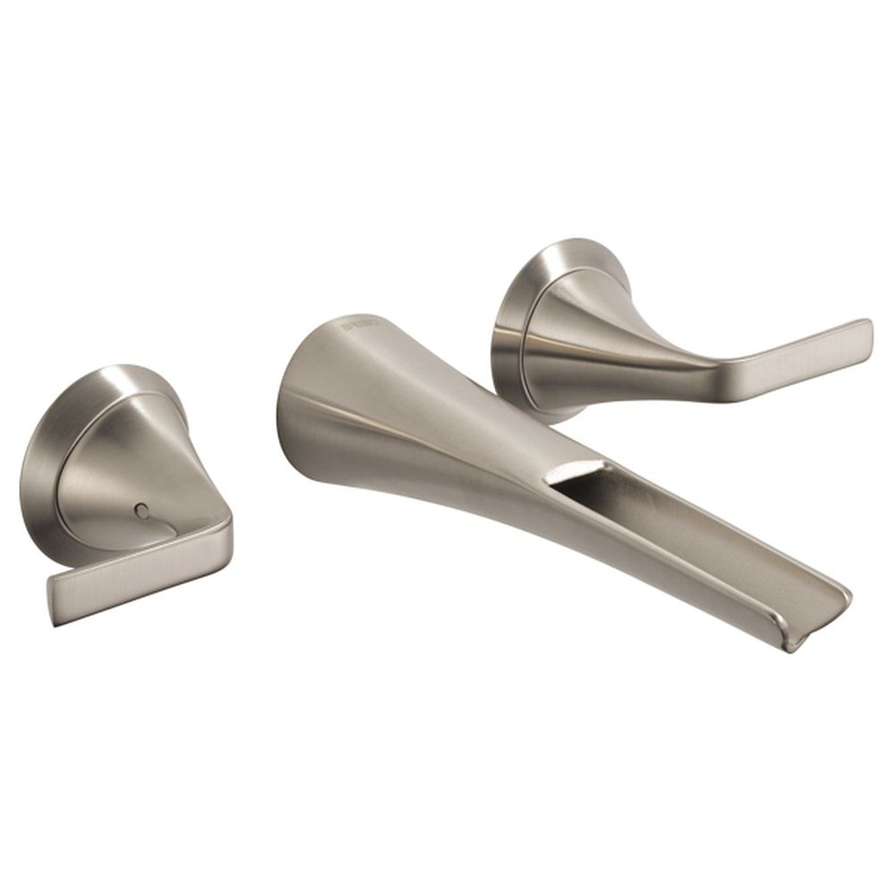 BRIZO T65851LF-NK-ECO two-handle wall-mount lavatory faucet in Luxe Nickel finish, 1.2 GPM flow rate, sleek modern design.