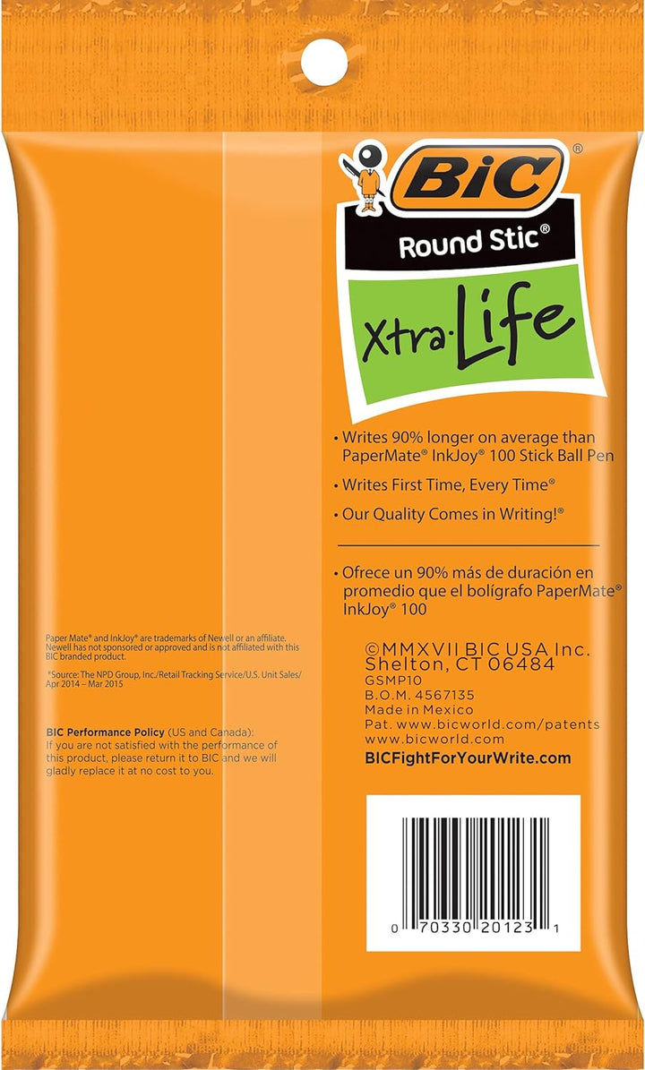 BIC round Stic Xtra Life Ballpoint Pen, Medium Point (1.0Mm), 10-Count - 2 pack