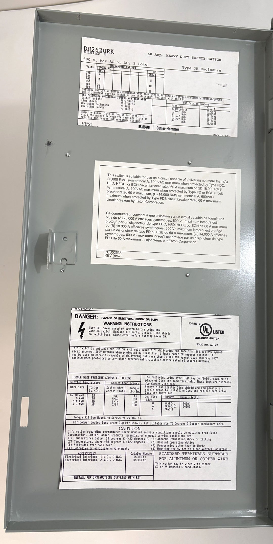 Eaton Cutler-Hammer DH262URK 60 Amp Heavy Duty Safety Switch