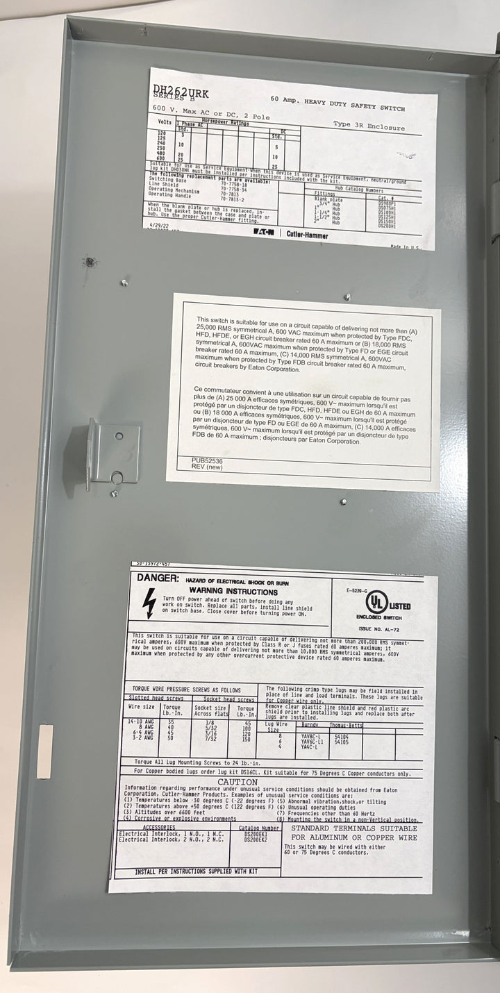Eaton Cutler-Hammer DH262URK 60 Amp Heavy Duty Safety Switch