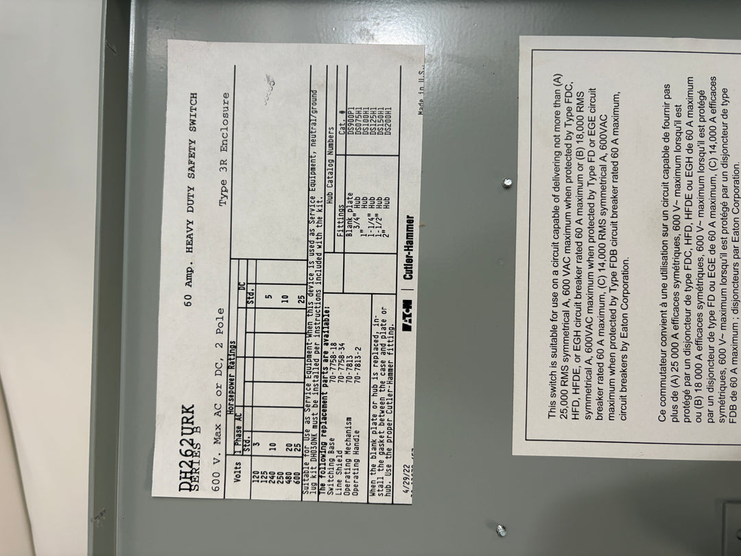 Eaton Cutler-Hammer DH262URK 60 Amp Heavy Duty Safety Switch