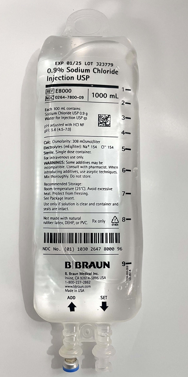 Braun 0.9% Sodium Chloride Injection 1000ml E8000 (12-Pack)