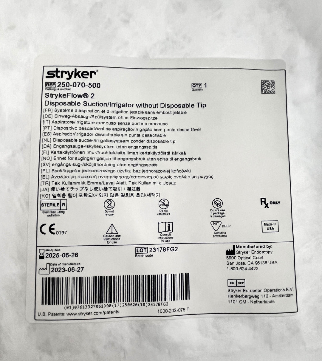 Stryker 250-070-500 StrykeFlow 2 Disposable Suction Irrigator w/o Tip